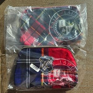 Estée Lauder Plaid Toiletry / Makeup Bags x2 - Red, Blue, and Black